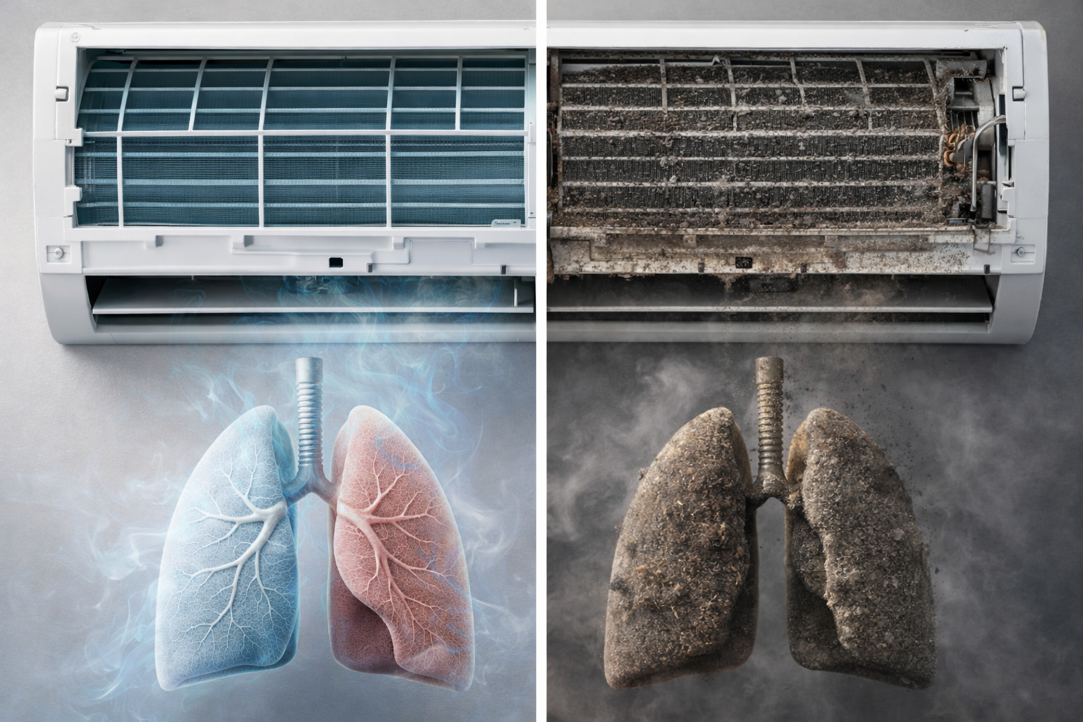 مقارنة مكيّف نظيف ومتّسخ وتأثيره على الرئتين